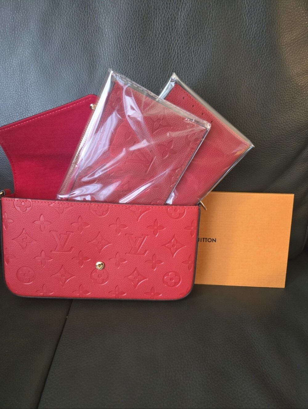 Unbranded Red Monogram Embossed Envelope Crossbody (3pc) Set